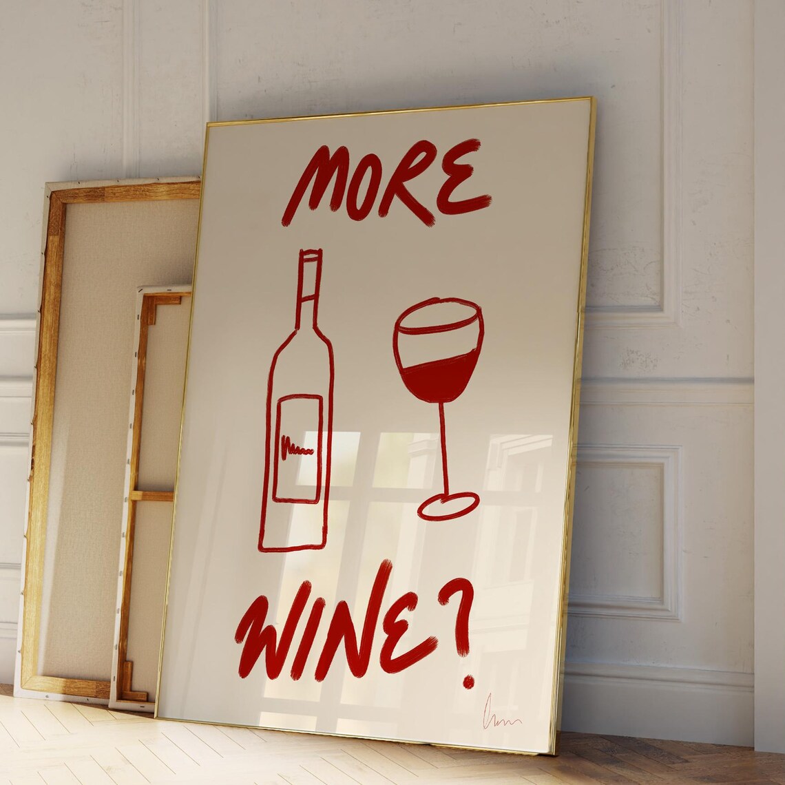 More Wine Funny Quote Poster Red Line Drawing Kitchen Bar Wall Decor Art