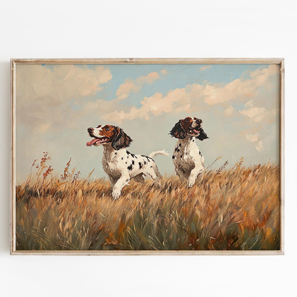 Two Setter Dogs Running in Golden Field Vintage Hunting Art Poster