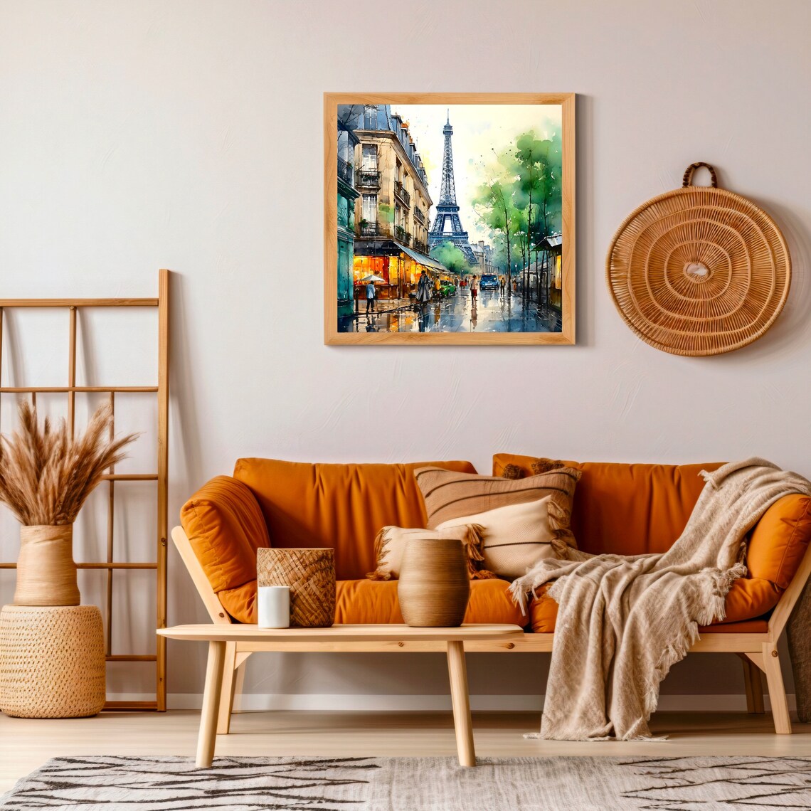 Paris Eiffel Tower Rainy Evening Street Cafe Watercolor Poster - Image 2