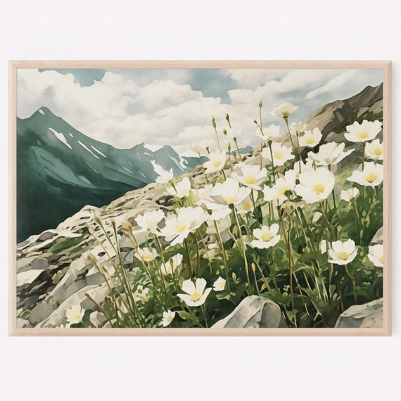 Mountain Valley Watercolor Landscape Art Print