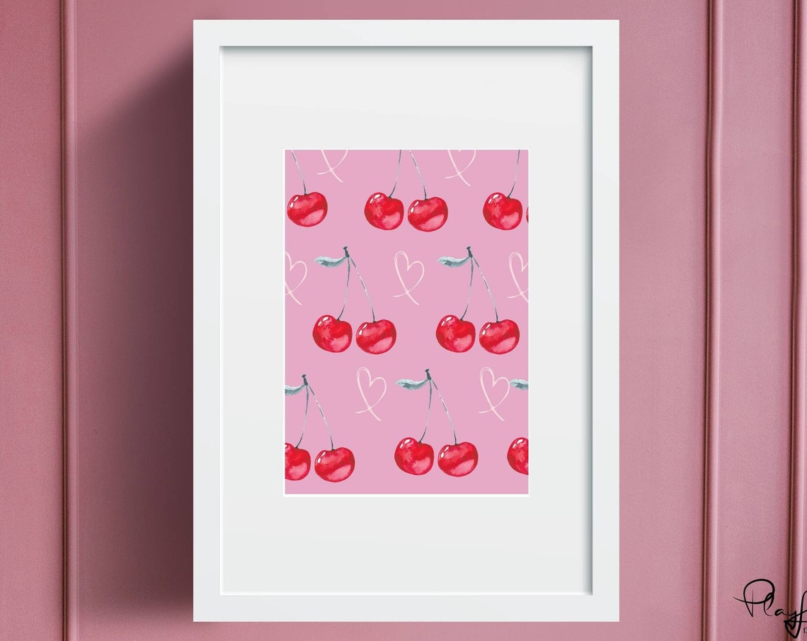 Red Cherries Poster Cute Valentine Print Trendy Poster Instant Apartment Decor - Image 4