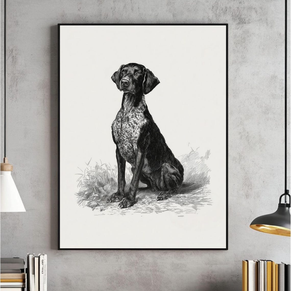 German Shorthaired Pointer Sitting Dog Pencil Sketch Art Poster