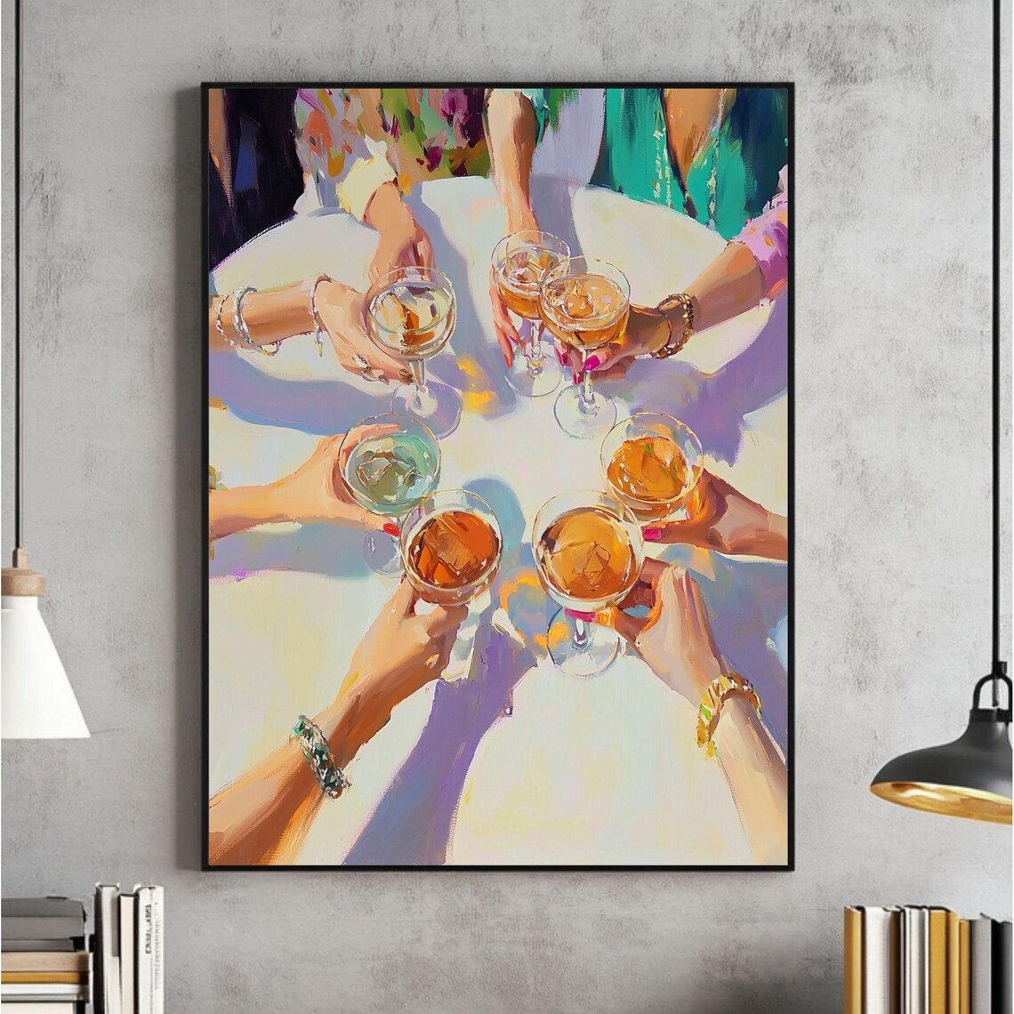Friends Clinking Cocktail Glasses Cheerful Celebration Party Poster