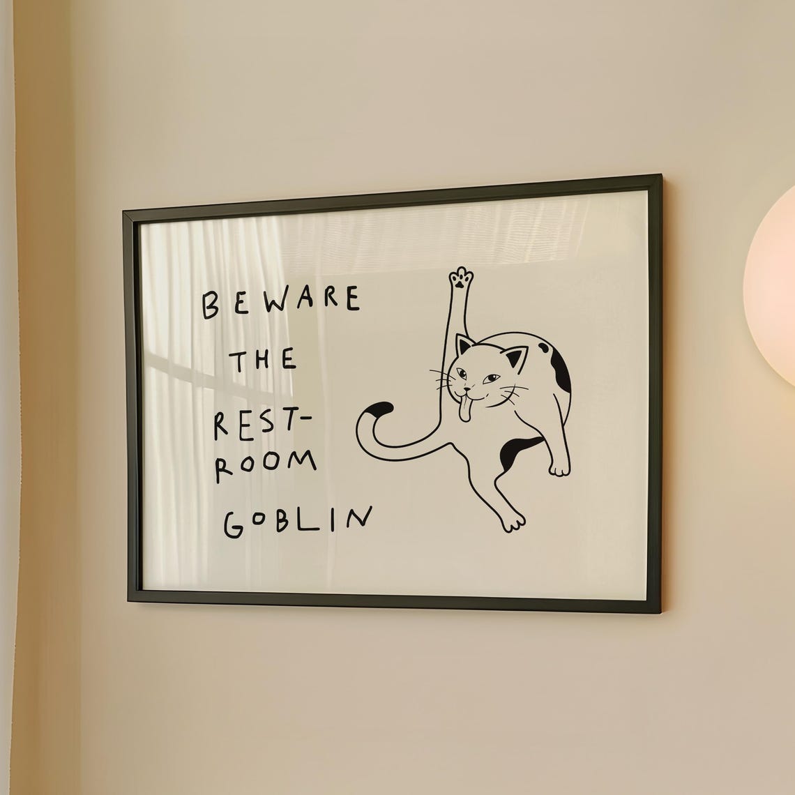Funny Cat Bathroom Print Beware The Restroom Goblin Digital Download Horizontal