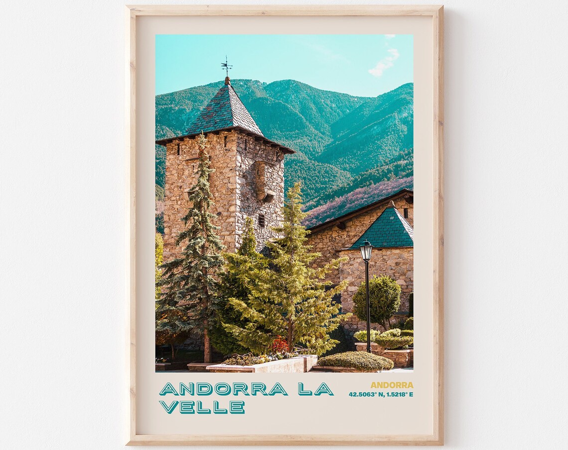 Andorra la Velle Andorra Stone Tower Mountain Town View Poster