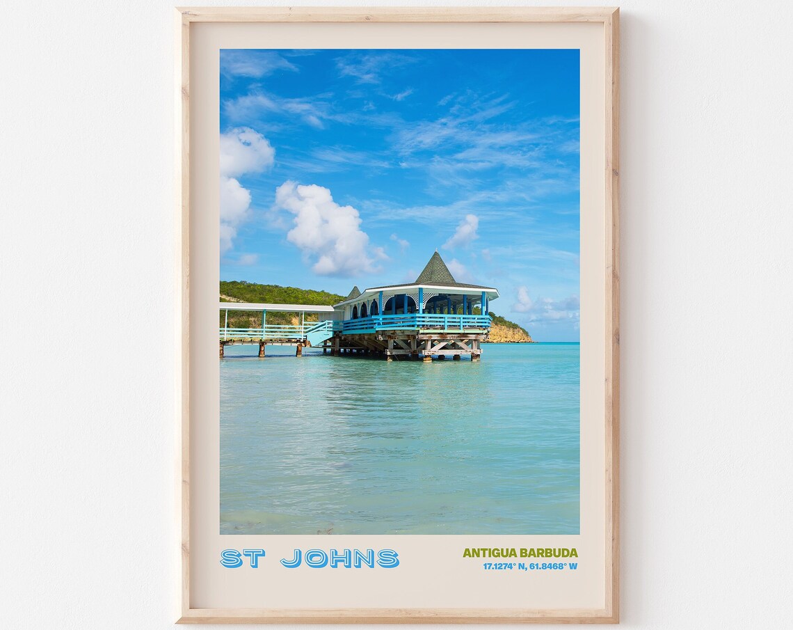 St Johns Antigua Barbuda Overwater Pier Pavilion Sea View Poster