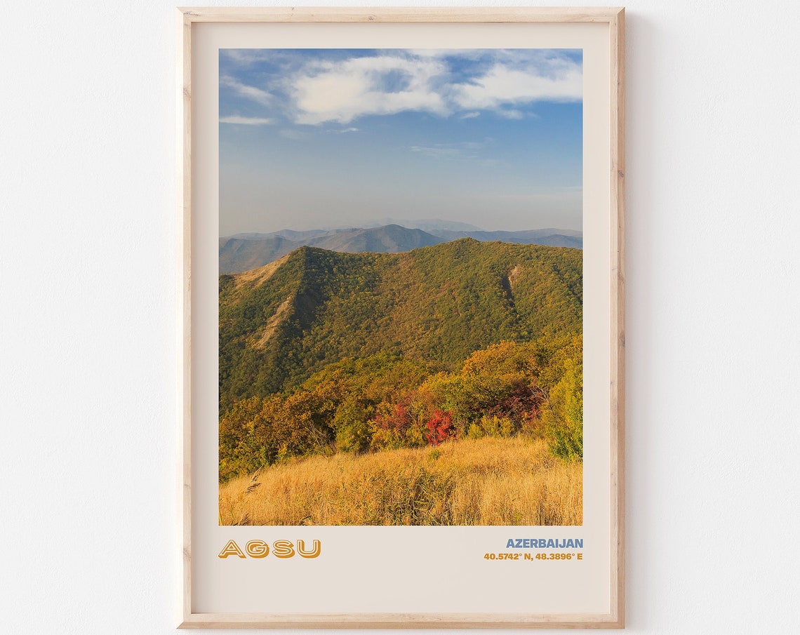 Agsu Azerbaijan Rolling Green Hills Autumn Landscape View Poster