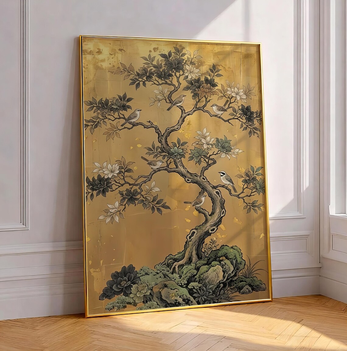 Gold Tree Of Life Art Print, Japanese Leaf Painting
