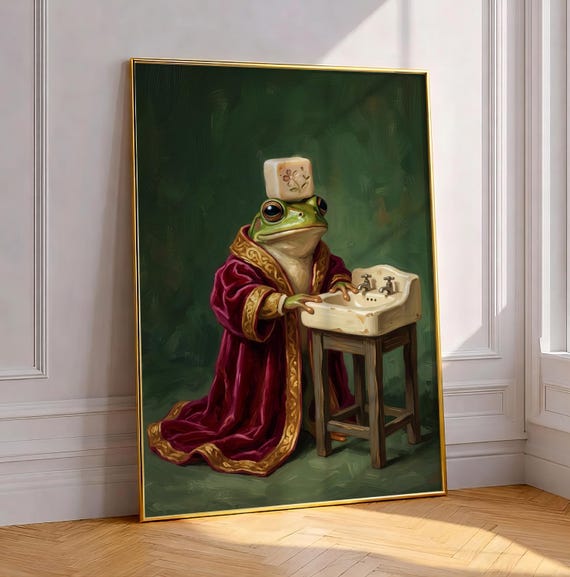 Royal Frog Bath Wall Art Printable Renaissance Decor Moody Powder Room Poster Quirky Animal Bathroom Digital Download