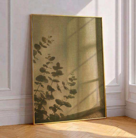 Eucalyptus Shadow Art Print Sage Green Botanical Painting Minimalist Sunlight Photography Poster Neutral Modern Decor Digital Download