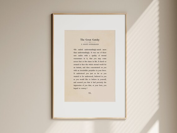 The Great Gatsby F Scott Fitzgerald Quote Vintage Book Page Poster
