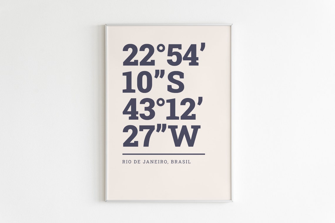 Rio de Janeiro Brasil Coordinates Bold Typography City Map Poster