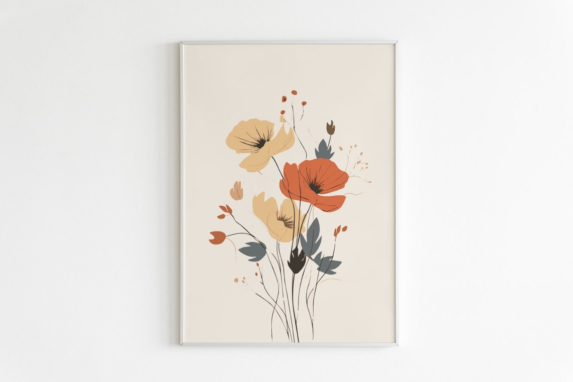 Rust Orange Wildflower Bouquet Slate Foliage Boho Botanical Poster - Image 2