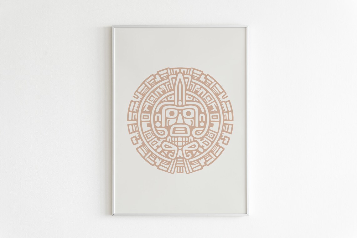 Mayan Sun Calendar Circular Glyph Terracotta Minimalist Tribal Poster - Image 2