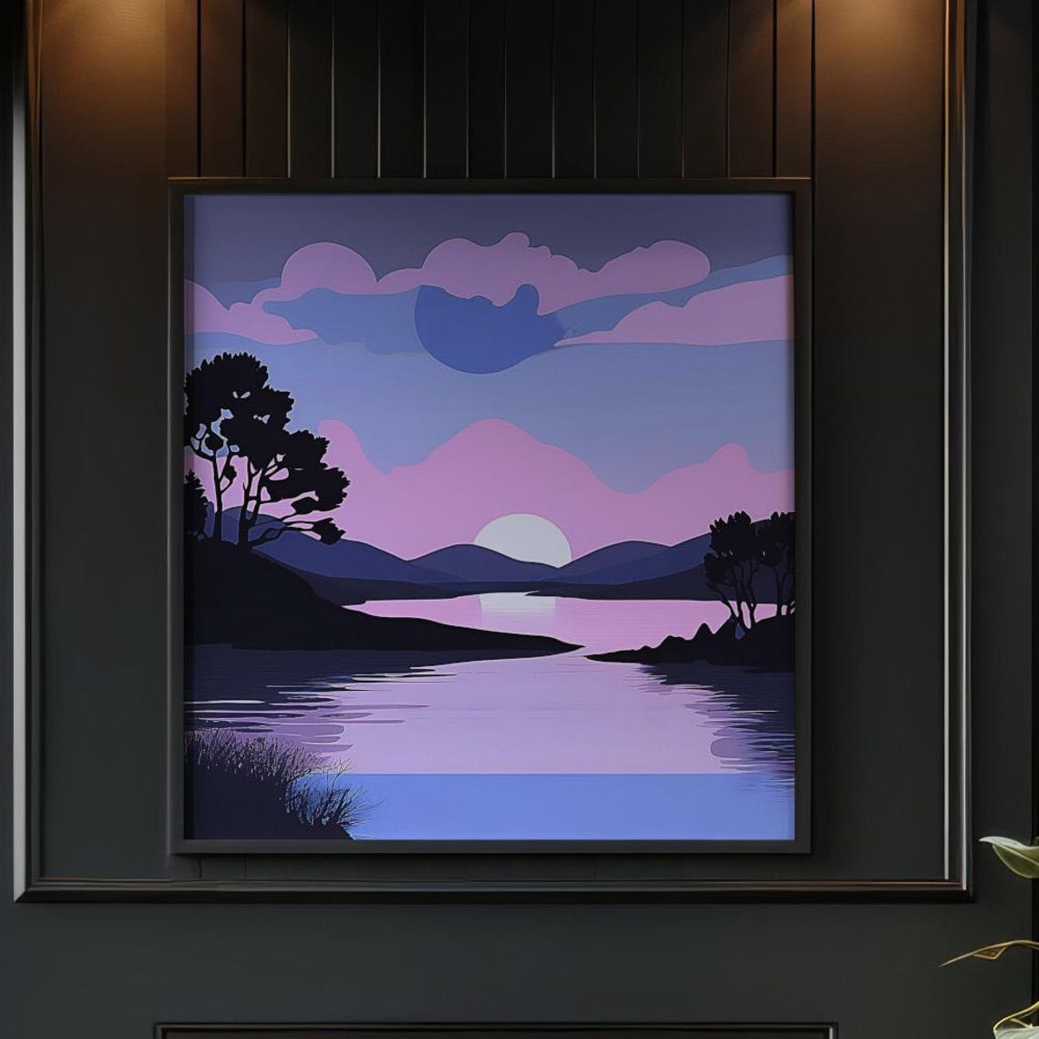 Lavender Lake Sunset Minimalist Purple Evening Sky Art Poster