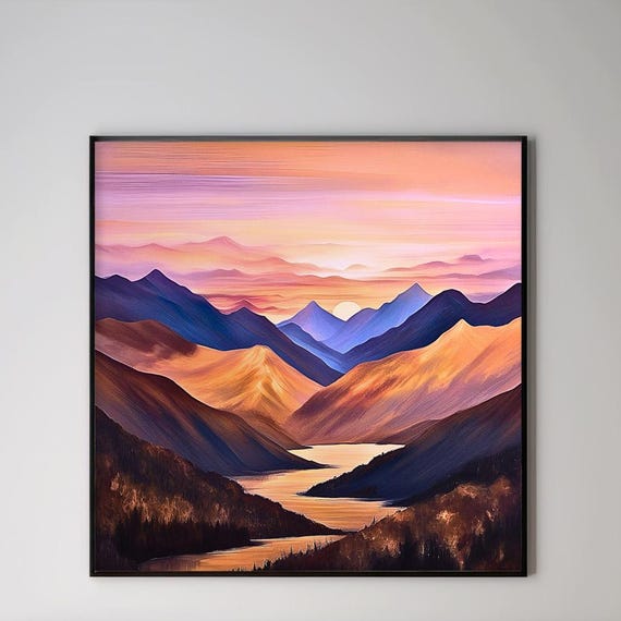 Golden Mountain Sunset Canvas Print Or Poster Peaceful River Landscape Wall Art 177