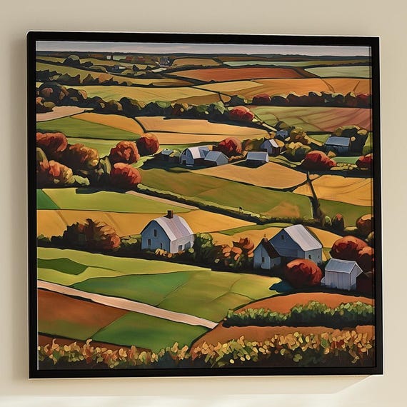 Autumn Countryside Farms Art Print Framedunframed Canvas Or Poster 61