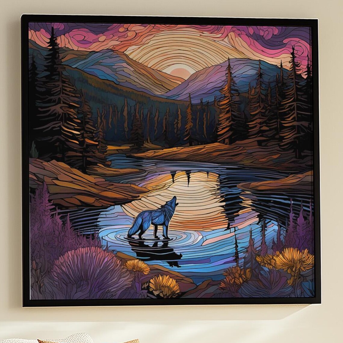 Purple Mountain Wolf Wilderness Wall Art Print