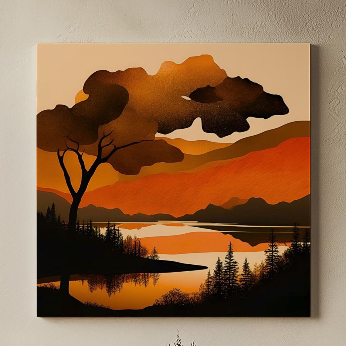 Sunset Lake Poster Print, Modern Landscape