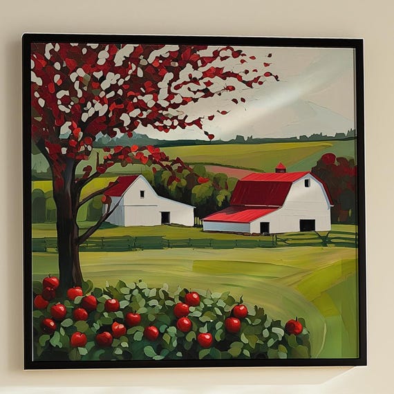 White Barns Apples Art Print Country Farmhouse Canvas Or Poster 99