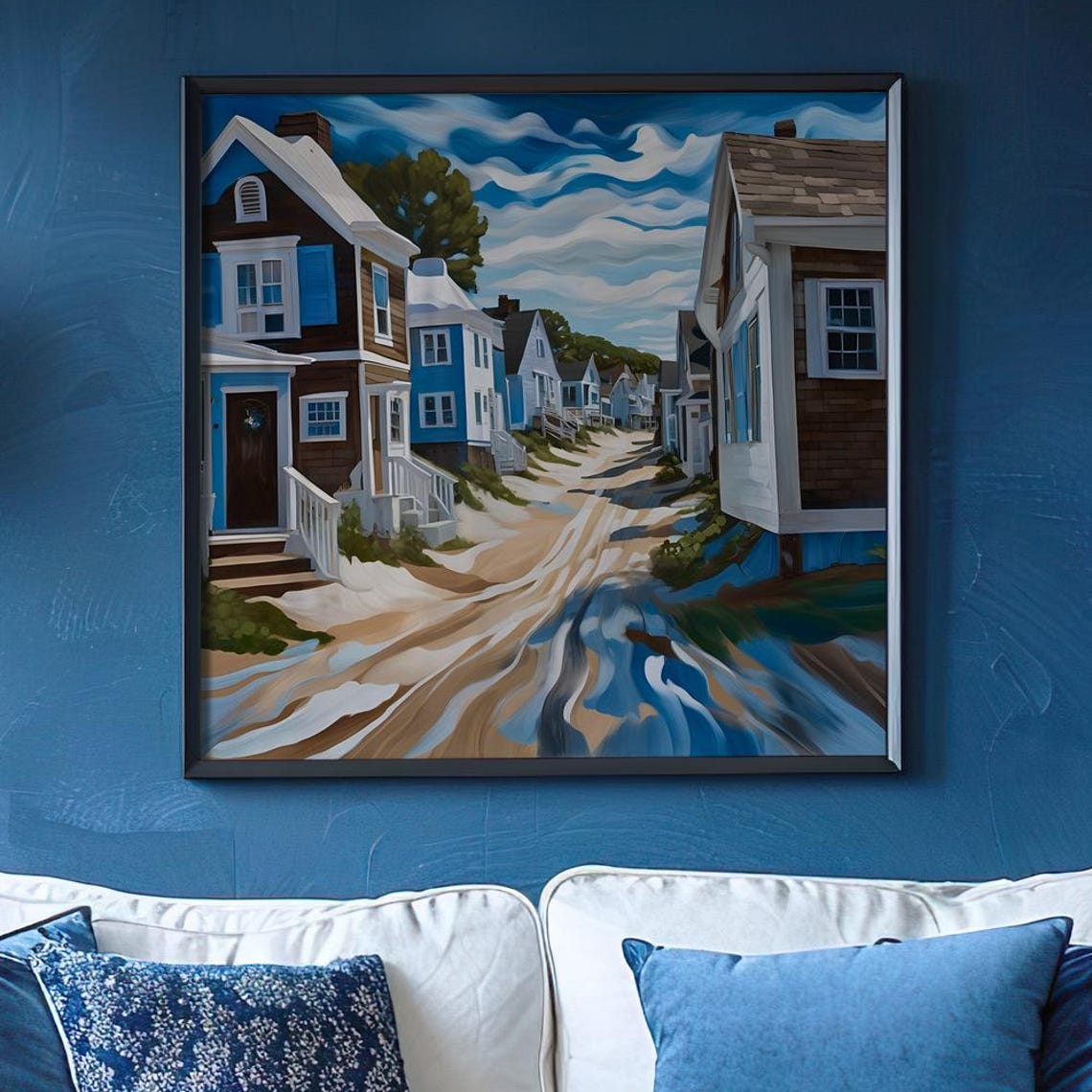 Sandy Coastal Cottage Street Seaside Houses Beach Path Art Poster