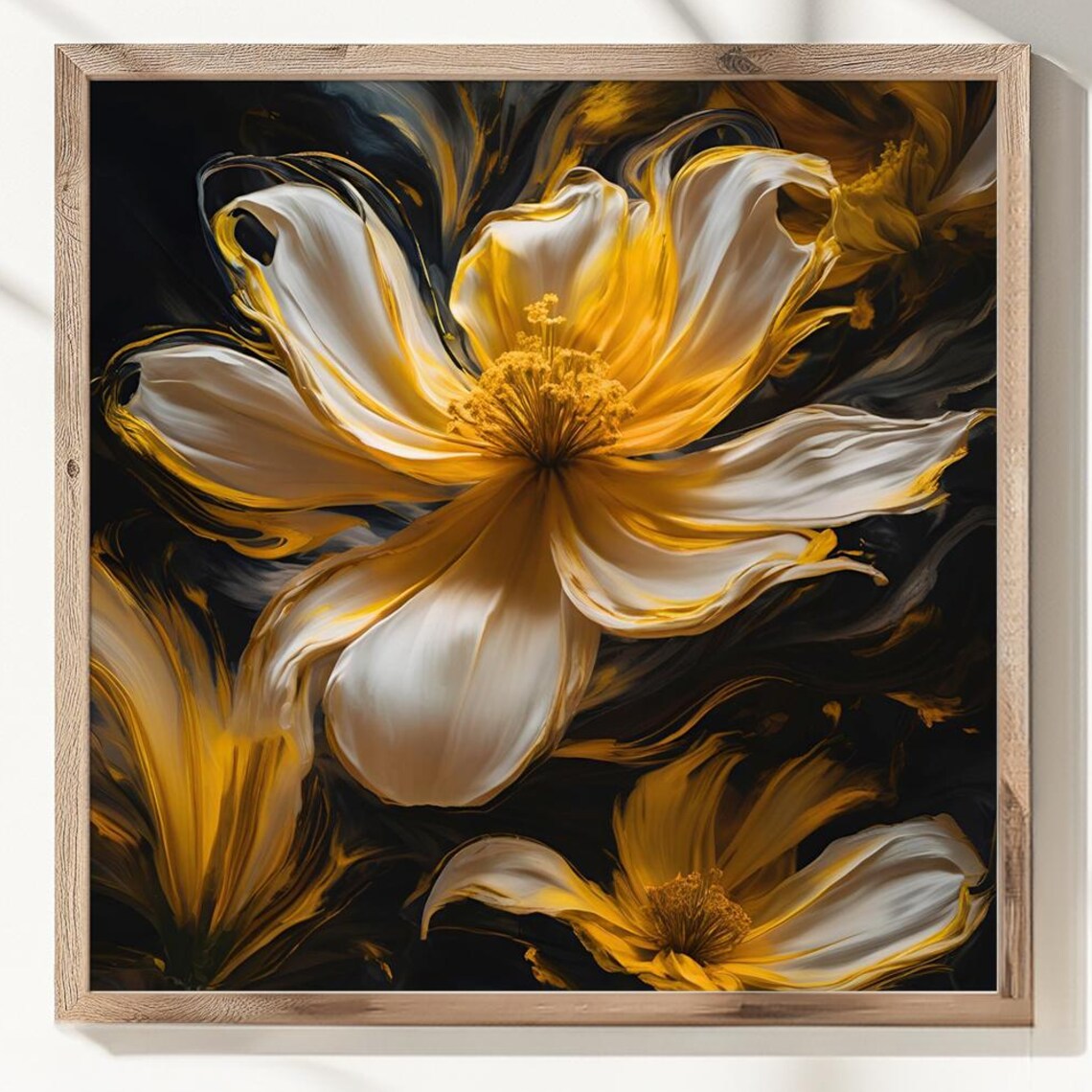 Golden Flower Poster Print, Elegant Floral Wall Decor