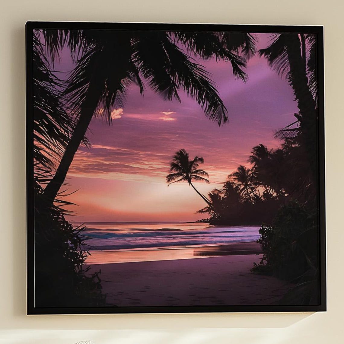 Lavender Sunset Beach Canvas Print Or Poster Tropical Palm Tree Art 70