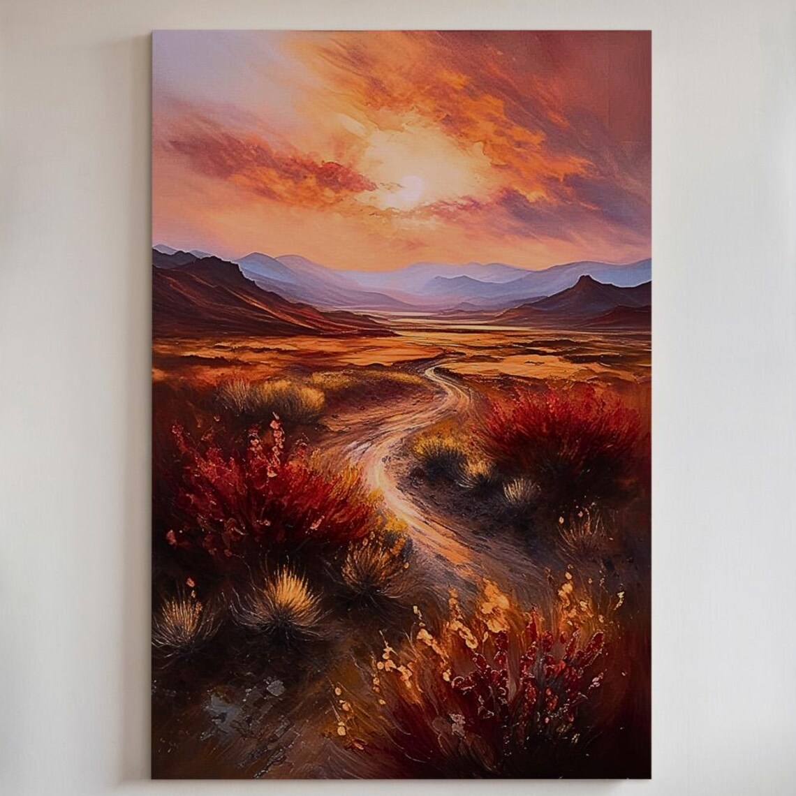 Desert Road At Sunset Winding Trail Sagebrush Mountains Scenic Poster