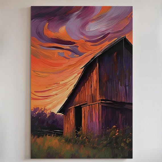 Rustic Barn Sunset Canvas Print Or Poster Americana Wall Art 180
