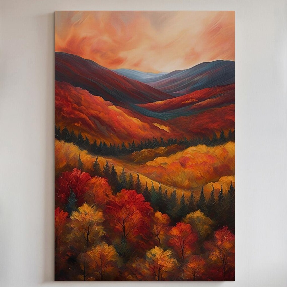 Autumn Mountain Valley Vivid Fall Colors Rolling Hills Landscape Poster