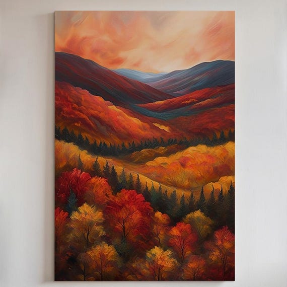 Autumn Mountain Landscape Art Canvas Print Or Poster Vivid Fall Colors 139