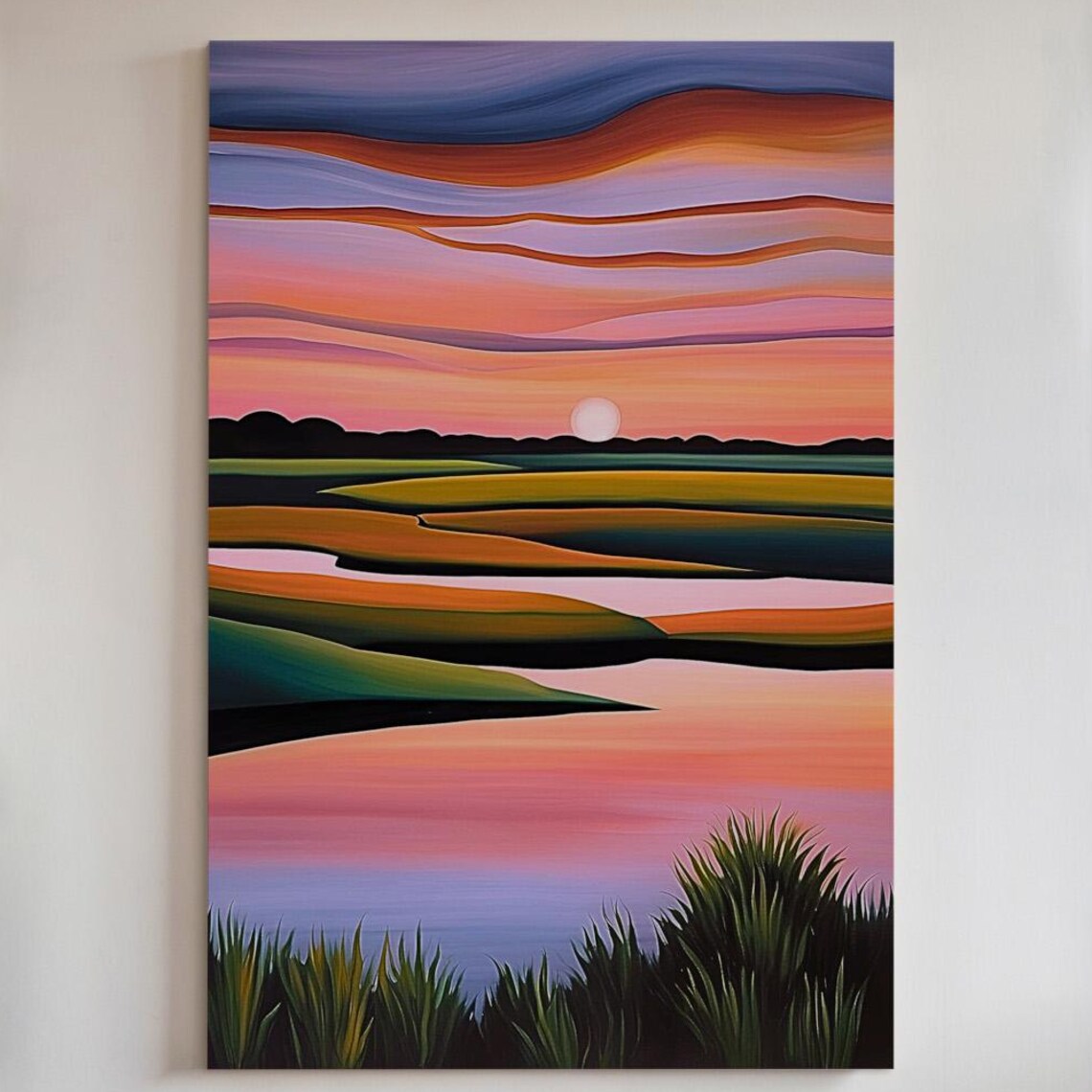 Coastal Marsh Sunset Poster Abstract Pastel Landscape Wetland Water Art
