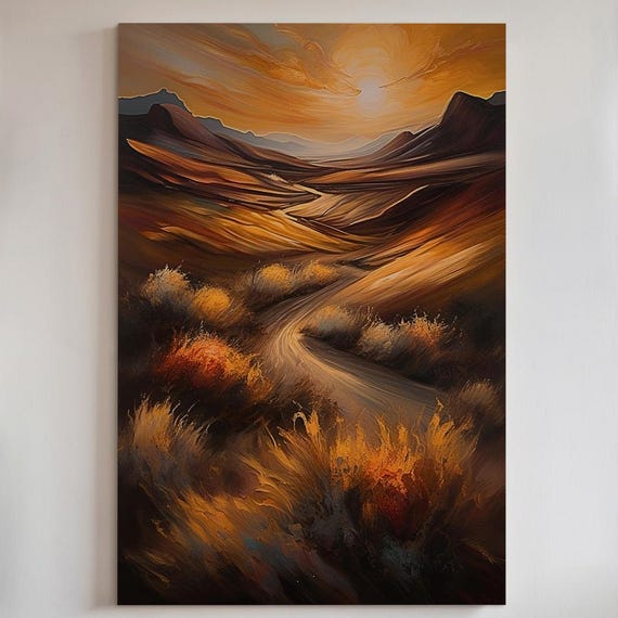 Southwestern Desert Landscape Art Print Golden Sunset Canvas Or Poster 124