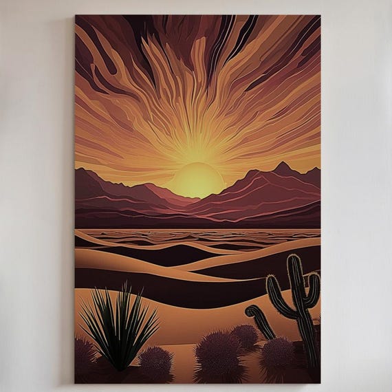 Desert Sunset Art Print Radiant Southwestern Landscape Framedunframed Canvas Or Poster 39