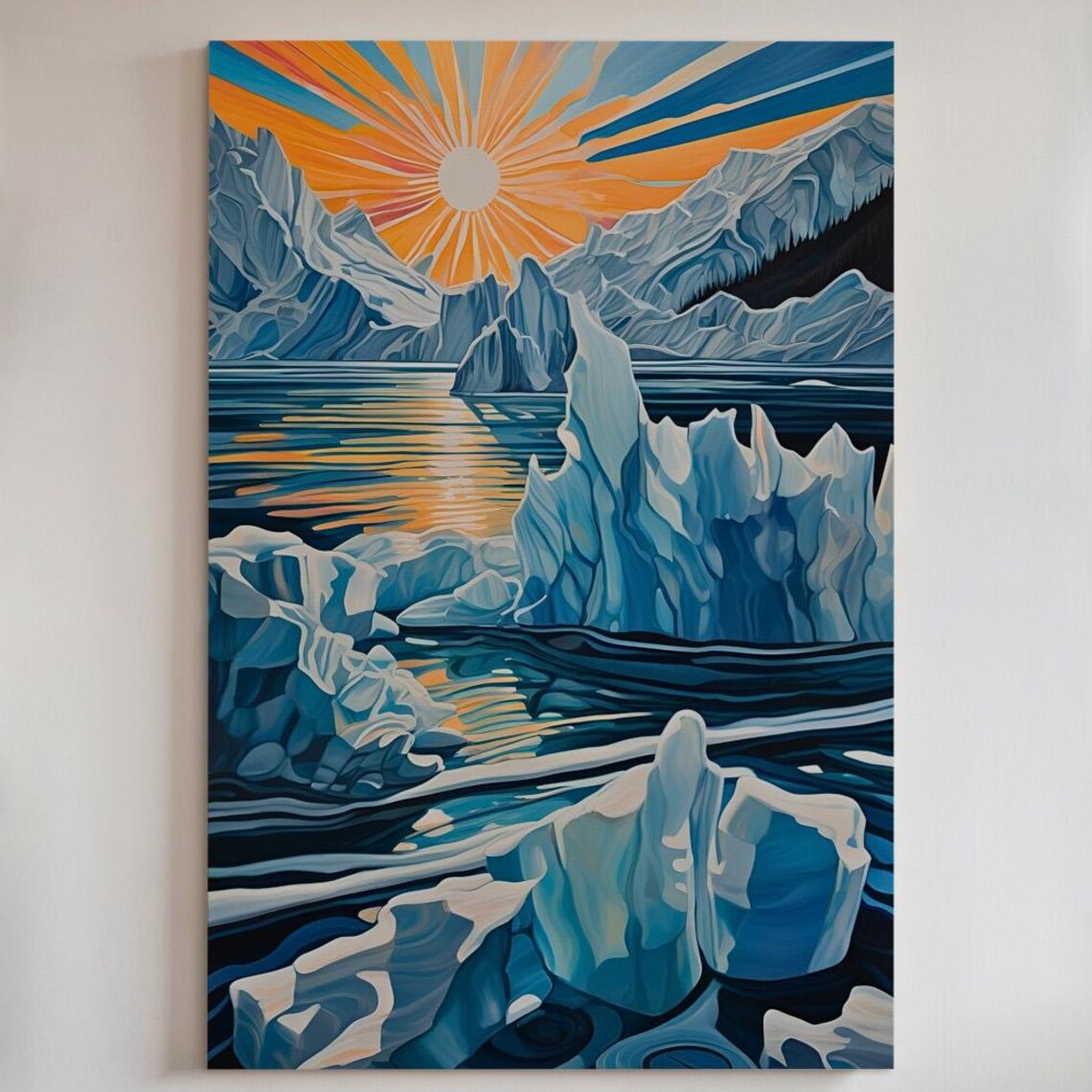 Arctic Icebergs Under Radiant Sun Rays Frozen Seascape Winter Wall Art