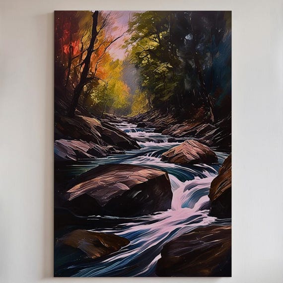 Cascading Stream Canvas Print Or Poster Autumn Forest Framed Unframed 78