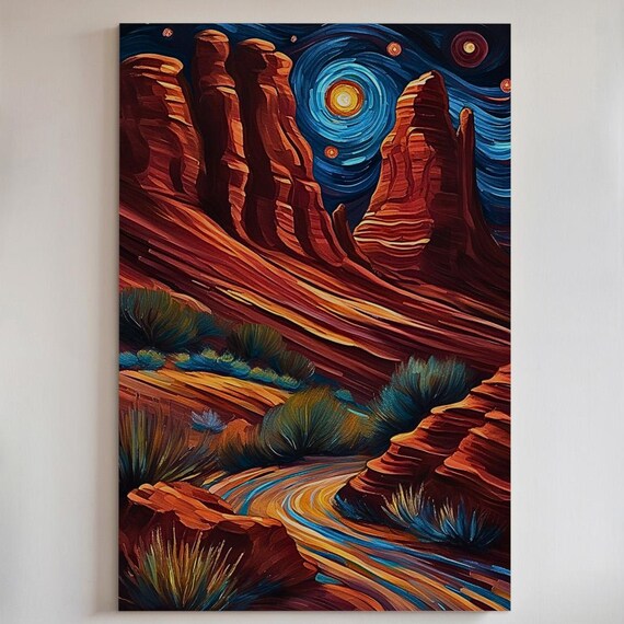 Starry Desert Canyon Poster, Southwestern Red Rock