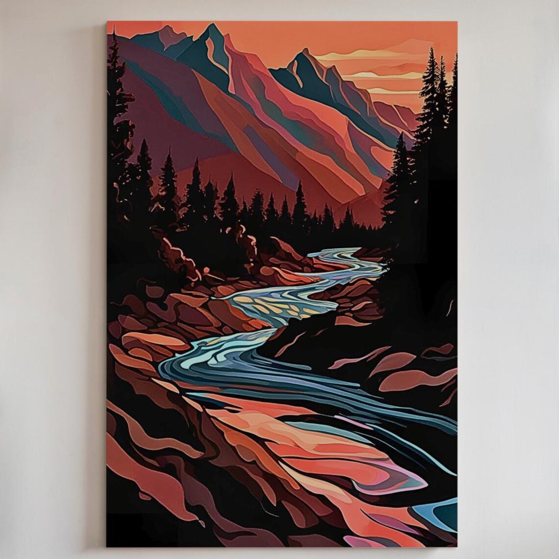 Red Peak Mountain Stream Sunset Wilderness Landscape Art Poster
