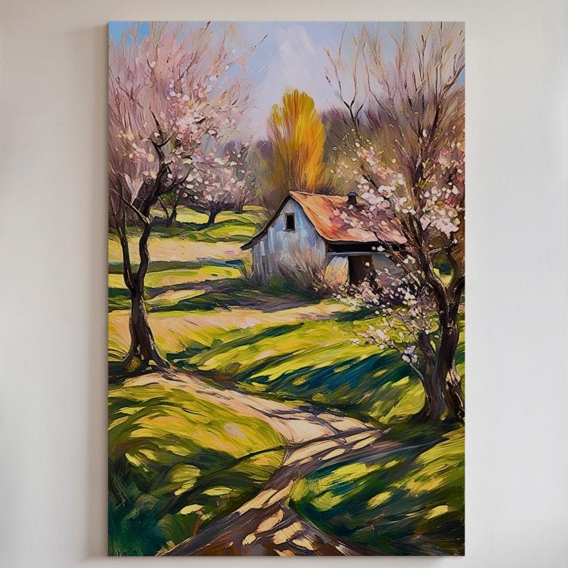 Rustic Barn Spring Blossoms Impressionist Countryside Farm Poster