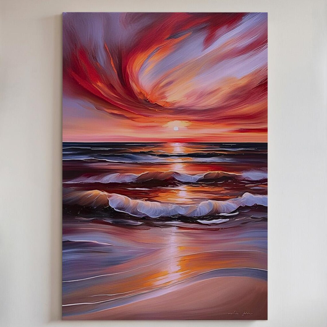 Ocean Sunset Travel Poster, Dramatic Coastal Wall Art