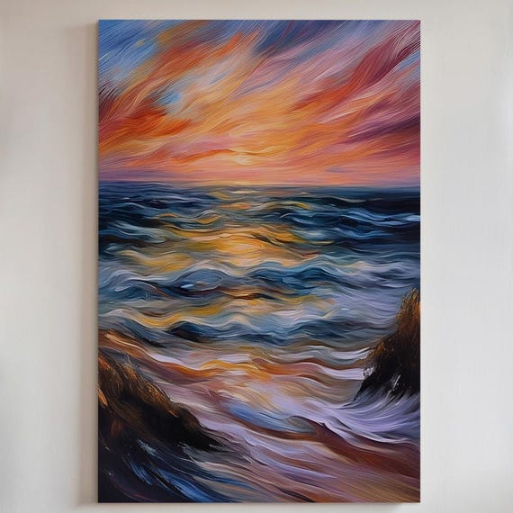 Abstract Ocean Sunset Print Or Poster Coastal Seascape Wall Art 222
