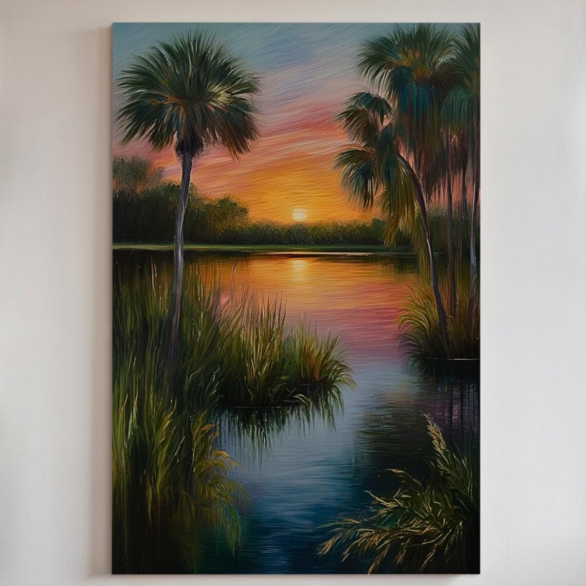 Tropical Sunset Lake Poster, Coastal Wall Art