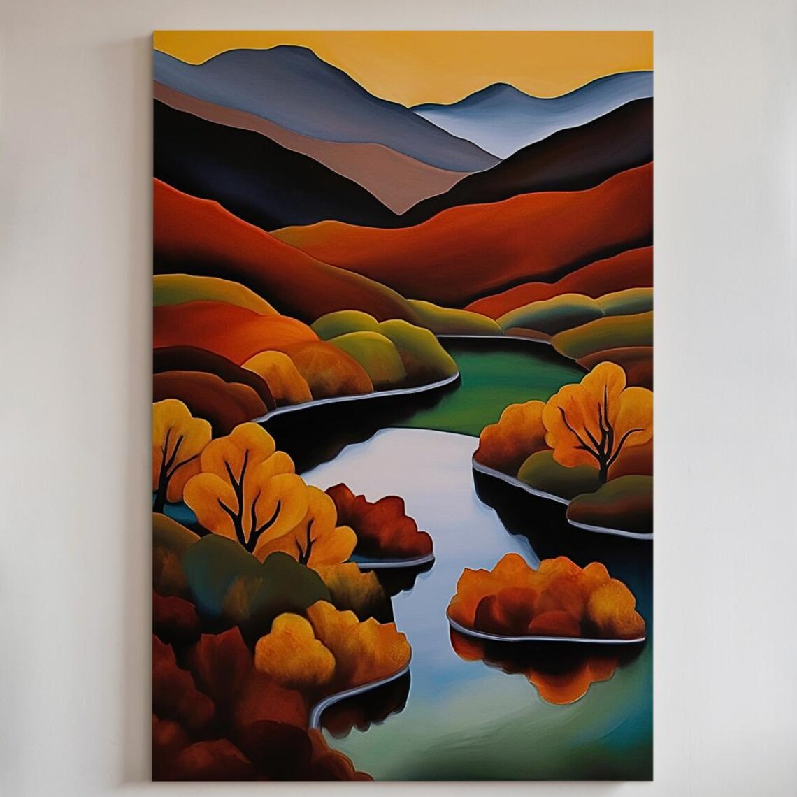 Modern Autumn Landscape Lakes Poster Print