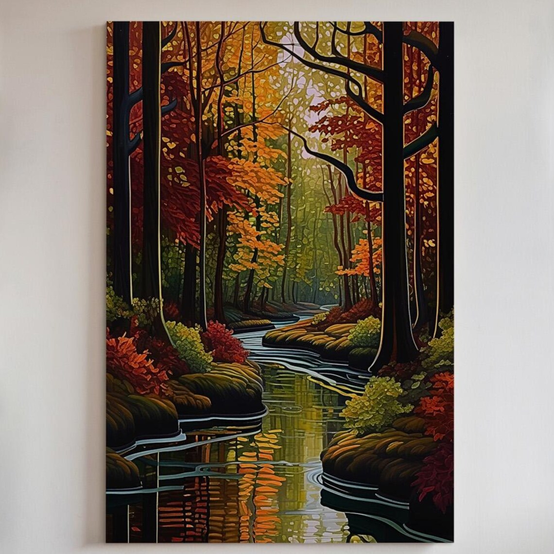 Autumn Forest Stream Fall Foliage Reflections Tranquil Woodland Poster