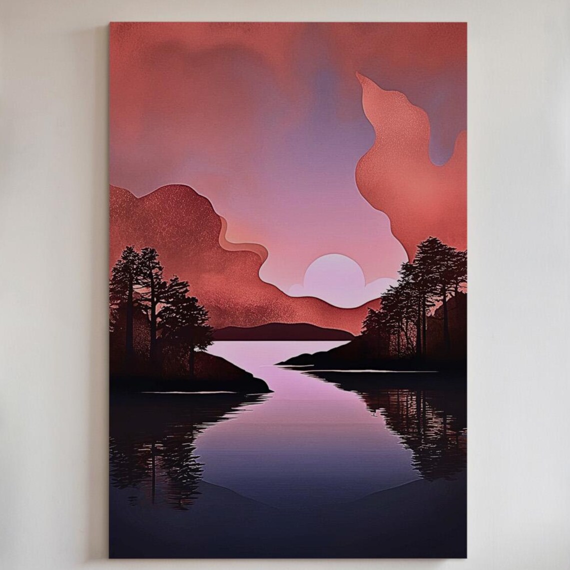 Pink Sunset Lake - Tranquil Pastel Nature Art