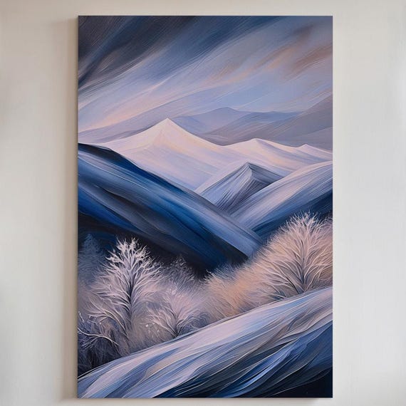 Winter Mountain Landscape Art Print, Ethereal Snow Scene