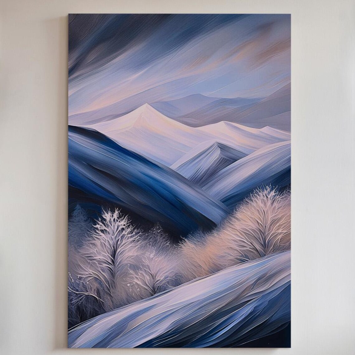 Winter Mountain Landscape Art Print, Ethereal Snow Scene