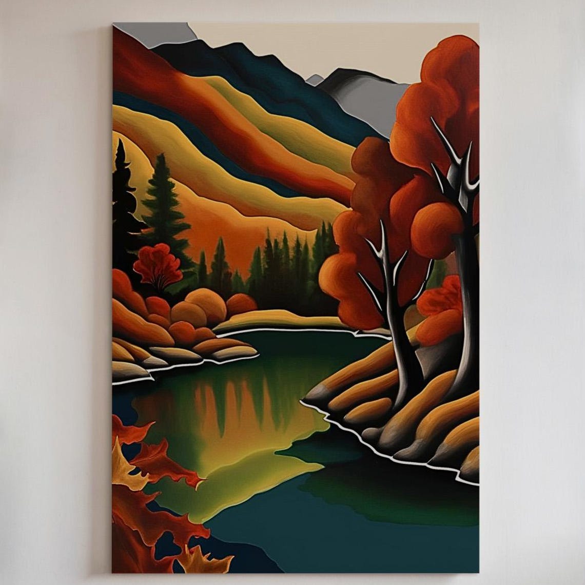 Autumn Lake Canvas Art Print Or Poster Colorful Fall Landscape 165