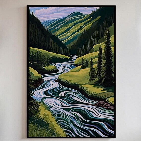 Mountain River Landscape Art Print