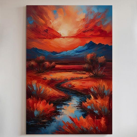 Fiery Desert Sunset Art Print Southwest Landscape Canvas Or Poster 132
